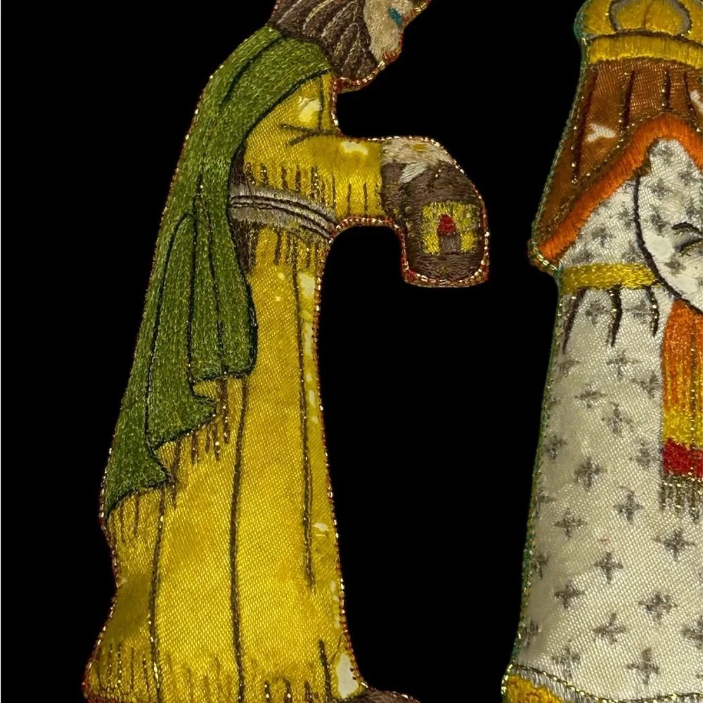 3 vintage Christmas ornaments wise men embroidered